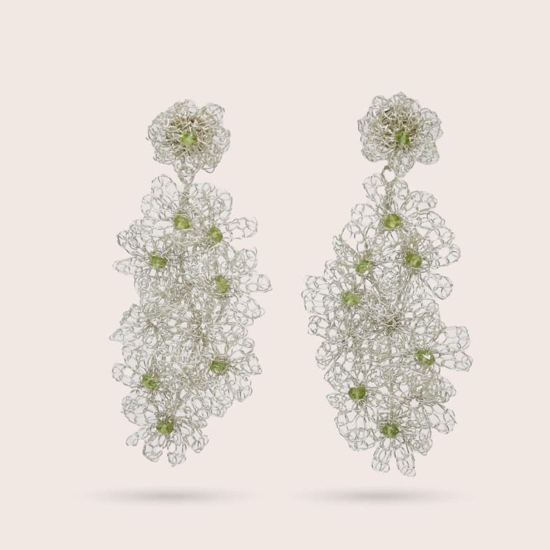 Brincos Prata 925 e Prehnite | Crochet