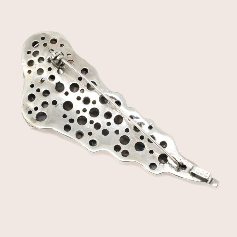 Silver and 9k Gold Leaf Brooch with Pearl | Styliano