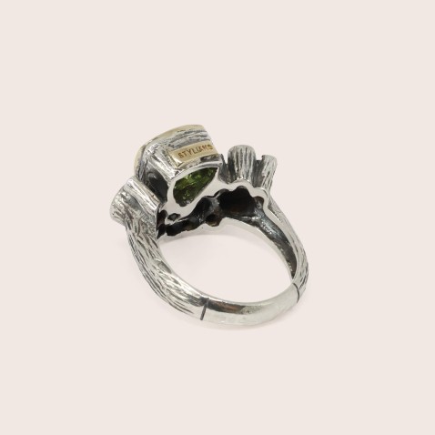 Silver and 9k Gold Peridot and Pearl Ring | Styliano