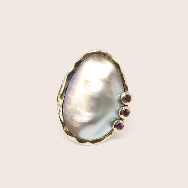 Silver and 9k Gold Mother-of-Pearl Ring | Styliano