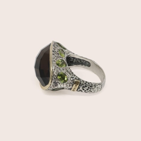 Smoky Quartz and Peridot Silver Ring | Styliano