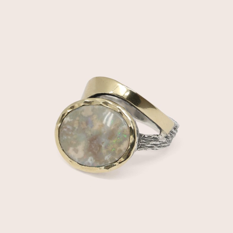 Silver and 9k Gold Opal Ring | Styliano