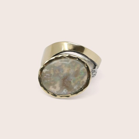 Silver and 9k Gold Opal Ring | Styliano