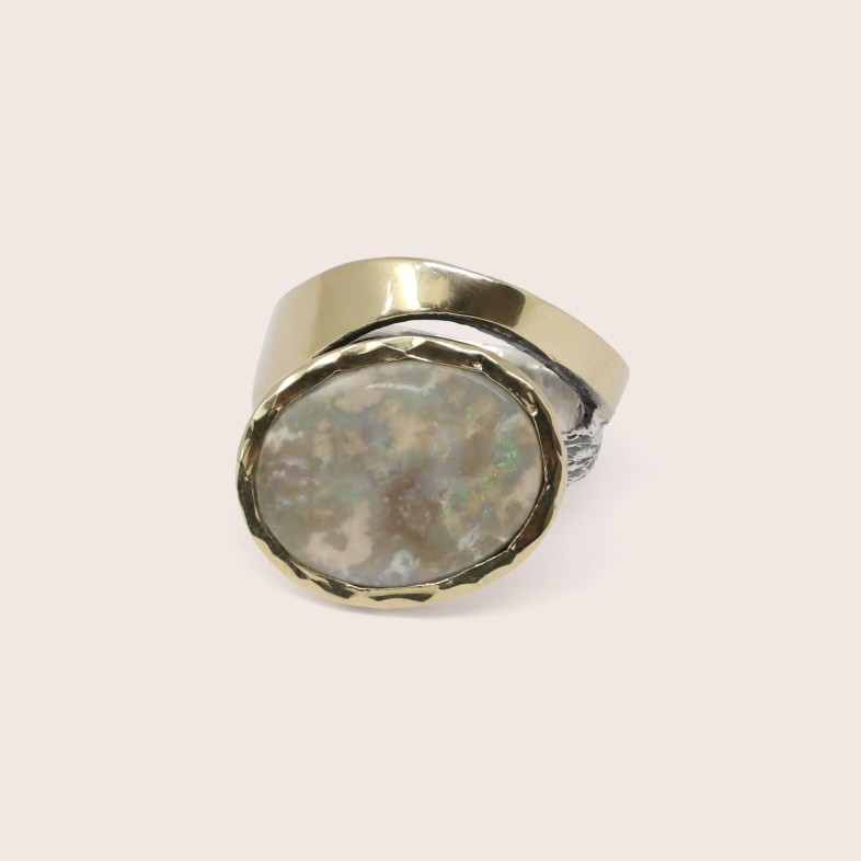 Silver and 9k Gold Opal Ring | Styliano