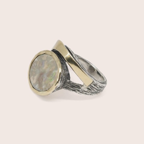 Silver and 9k Gold Opal Ring | Styliano
