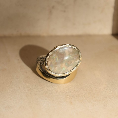 Silver and 9k Gold Opal Ring | Styliano