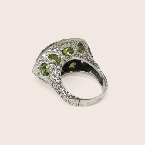 Smoky Quartz and Peridot Silver Ring | Styliano