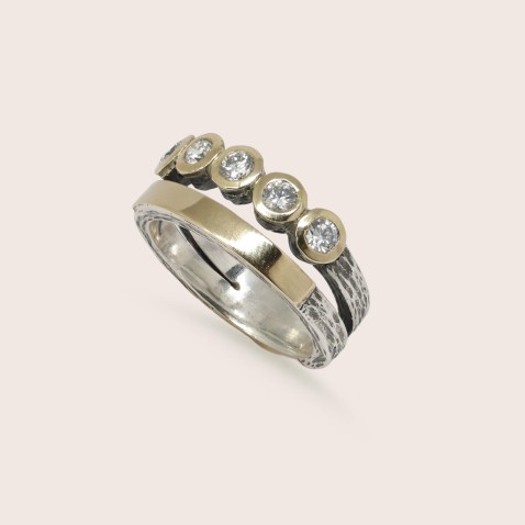 Lab Diamond Half Eternity Ring, Silver & 9k Gold | Styliano