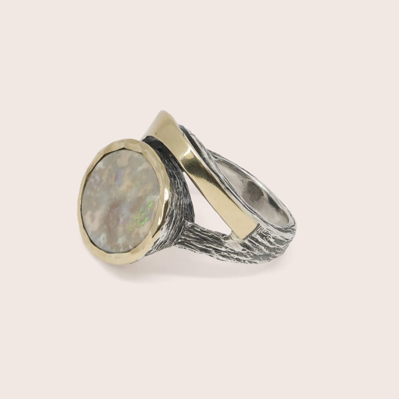 Silver and 9k Gold Opal Ring | Styliano