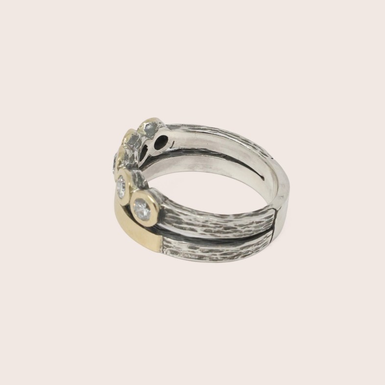 Lab Diamond Half Eternity Ring, Silver & 9k Gold | Styliano