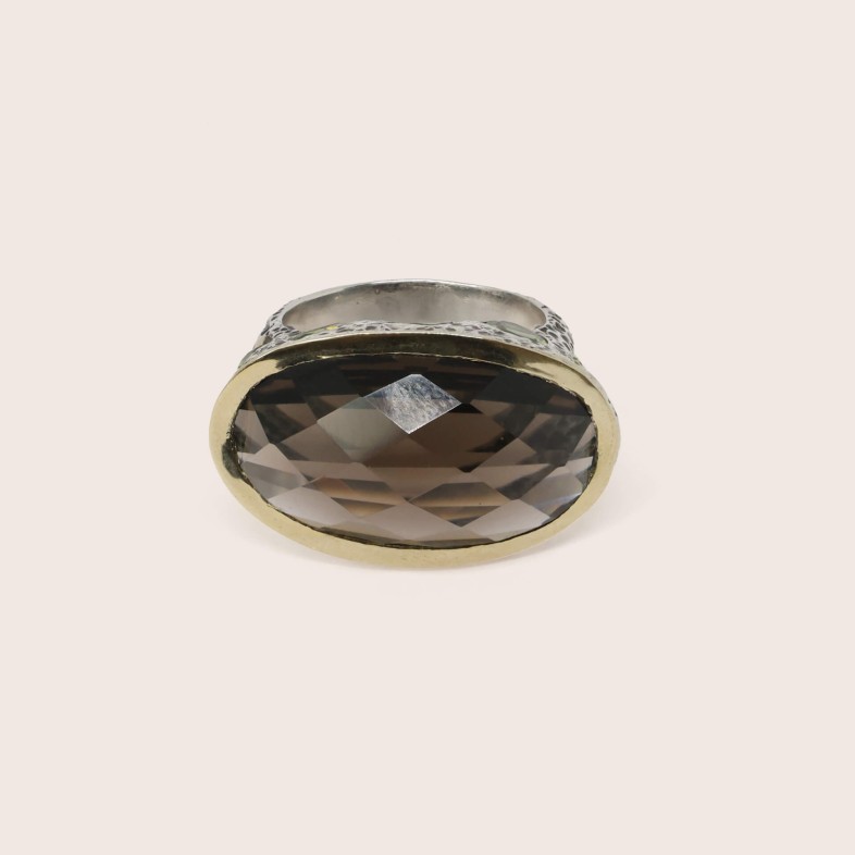 Smoky Quartz and Peridot Silver Ring | Styliano