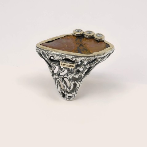 Boulder Opal and Lab Diamond Silver Ring | Styliano