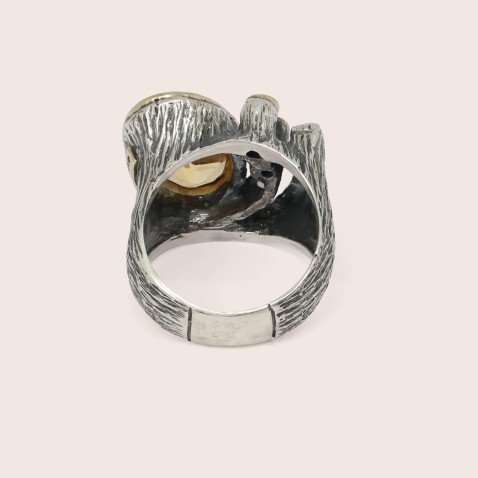 Citrine and Lab Diamond Ring, Silver & 9k Gold | Styliano