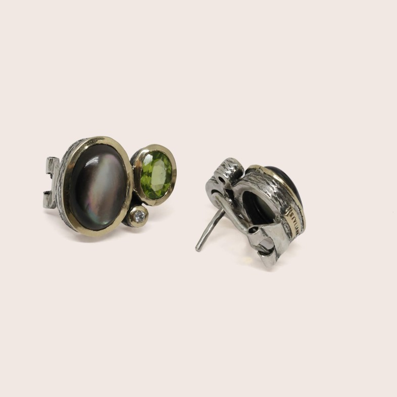 Peridot, Mother-of-Pearl and Lab Diamond Earrings | Styliano