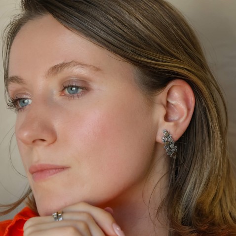 Silver Cluster Drop Earrings with Gemstones | Styliano