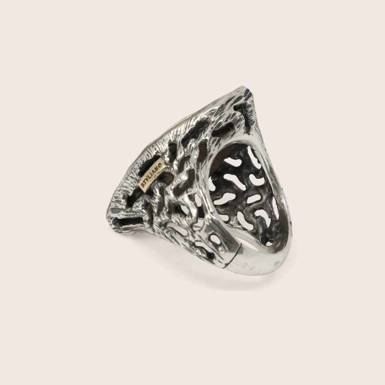 Boulder Opal and Lab Diamond Silver Ring | Styliano