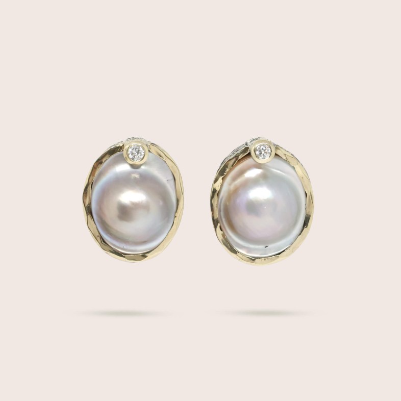 Mabe Pearl Earrings, Silver & 9k Gold | Styliano
