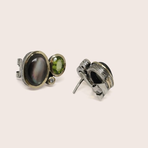 Peridot, Mother-of-Pearl and Lab Diamond Earrings | Styliano