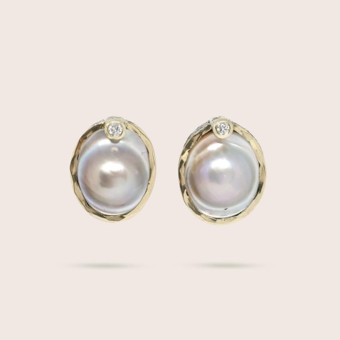 Mabe Pearl Earrings, Silver & 9k Gold | Styliano