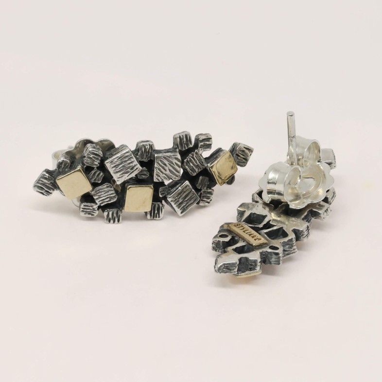 Silver Cluster Drop Earrings with Gemstones | Styliano