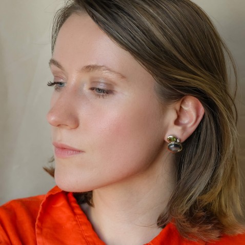 Peridot, Mother-of-Pearl and Lab Diamond Earrings | Styliano