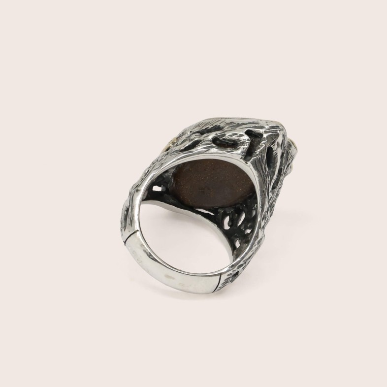Boulder Opal and Lab Diamond Silver Ring | Styliano