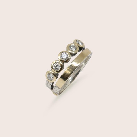 Lab Diamond Half Eternity Ring, Silver & 9k Gold | Styliano