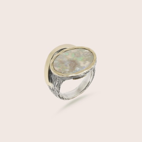Silver and 9k Gold Opal Ring | Styliano
