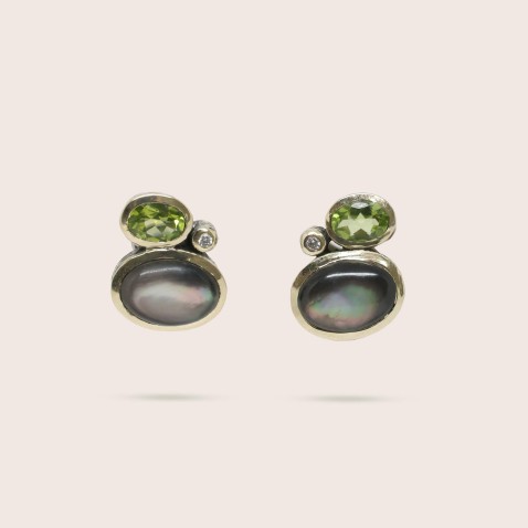 Peridot, Mother-of-Pearl and Lab Diamond Earrings | Styliano