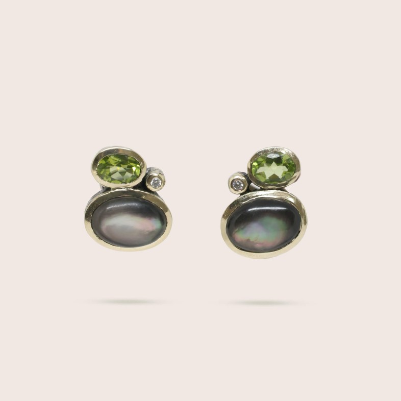 Peridot, Mother-of-Pearl and Lab Diamond Earrings | Styliano