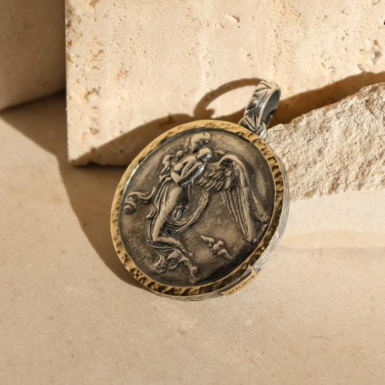 Silver and 9k Gold Coin Medallion Pendant | Styliano