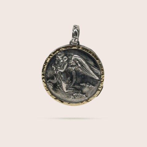 Silver and 9k Gold Coin Medallion Pendant | Styliano