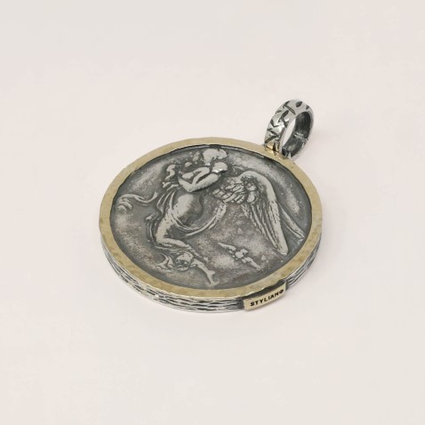 Silver and 9k Gold Coin Medallion Pendant | Styliano