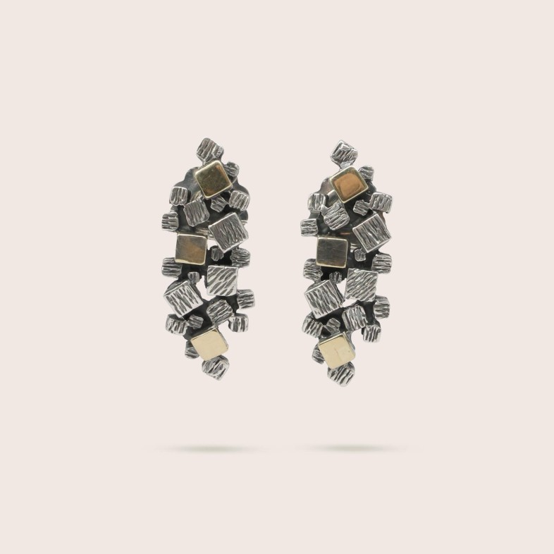 Silver Cluster Drop Earrings with Gemstones | Styliano