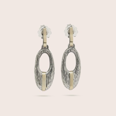 Long Oval Silver and 9k Gold Drop Earrings | Styliano