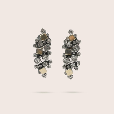 Silver Cluster Drop Earrings with Gemstones | Styliano