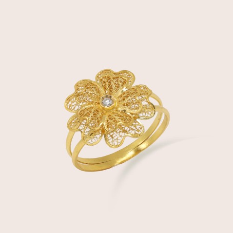 19.2K Gold Filigree Flower Ring | 100% Handcrafted Filigree