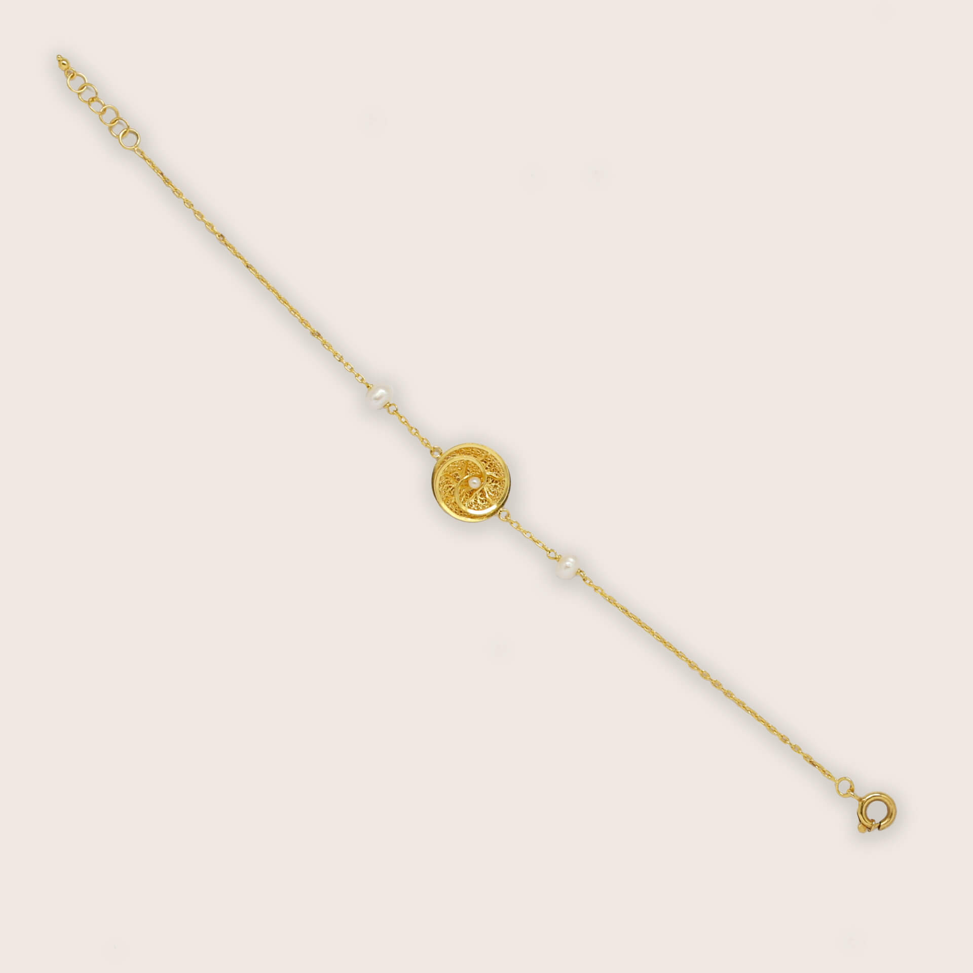 Pulseira Ouro 19.2K Filigrana e P�rolas | 100% Filigrana Certificada